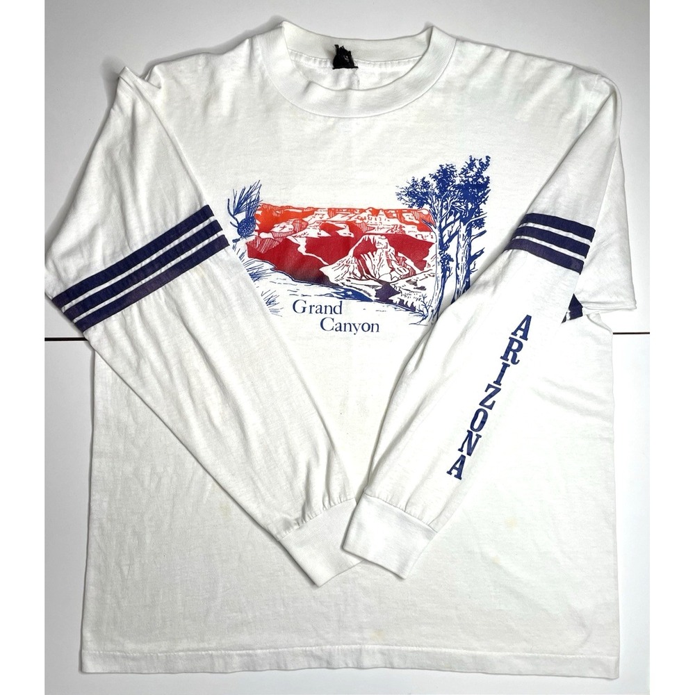 Vintage 80s Men's I Hiked The Grand Canyon AZ Raglan LS T Shirt Large Blue White